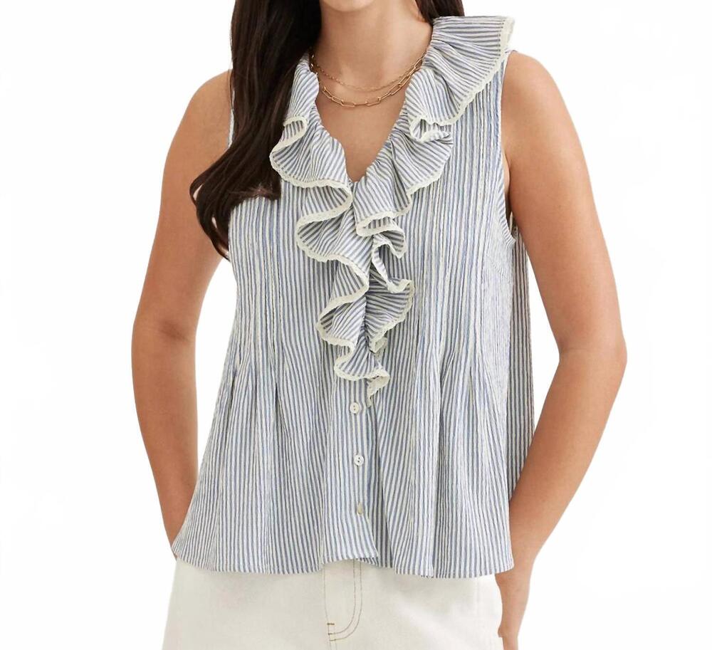 NEW ENTRO sancia stripe sleeveless top in blue